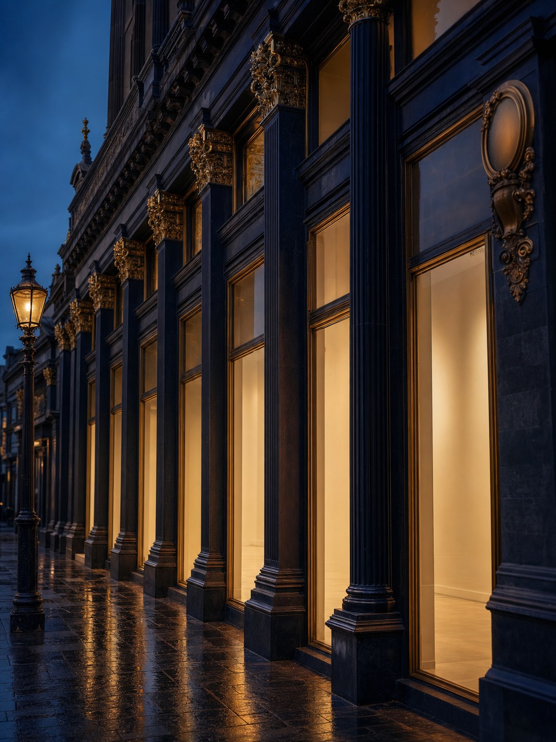 Melbourne heritage commercial colonnade at dusk